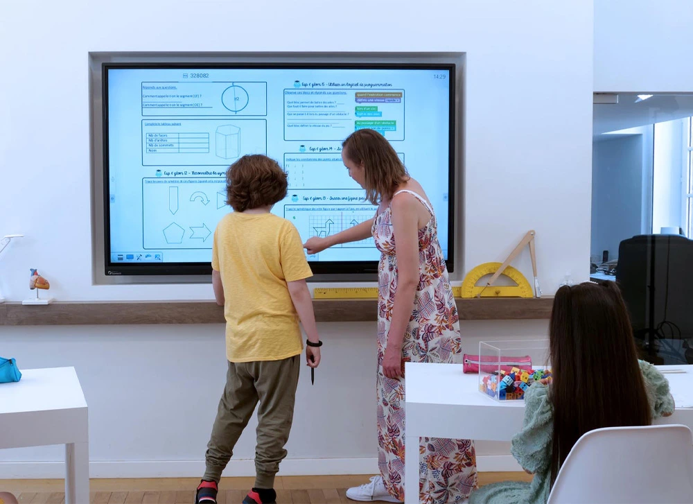 Teacher educating students using Interactive Whiteboard for Classroom