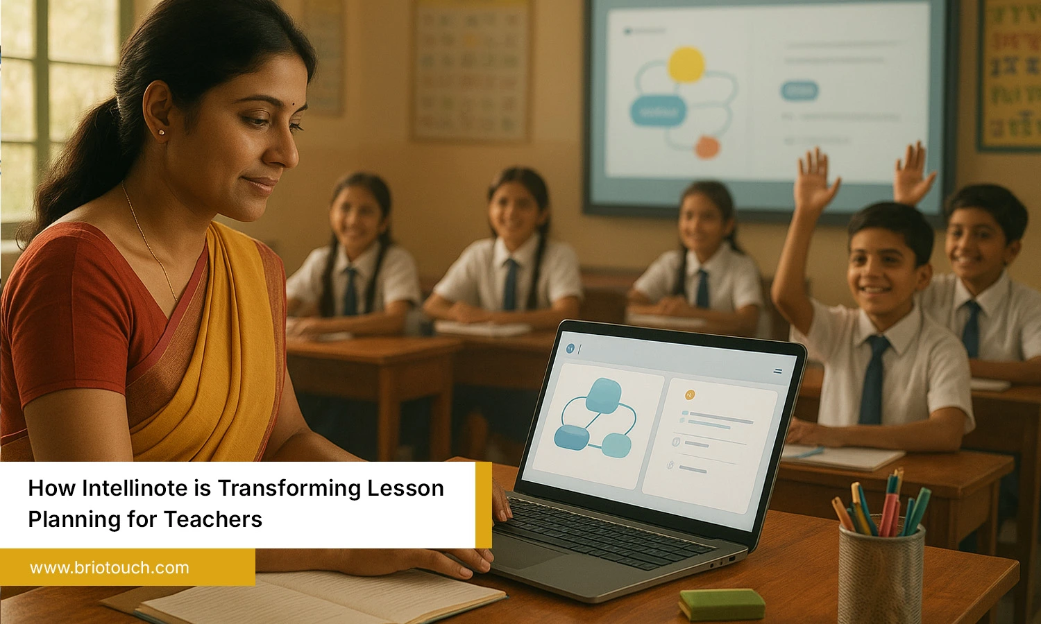 Teacher Using Intellinote for Lesson Planning in Classroom