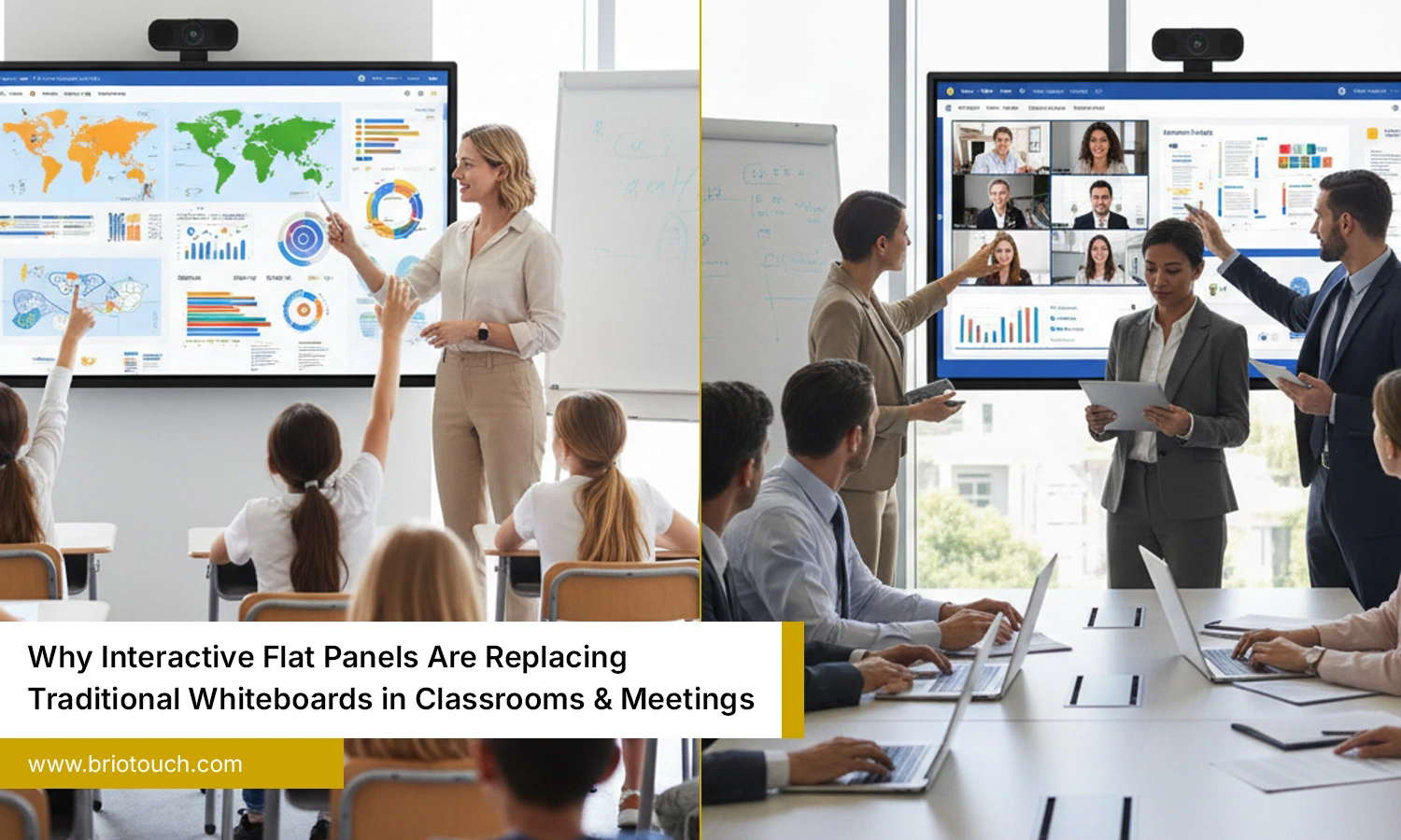 Teachers and Corporate Employees Using Interactive Flat Panel for Teaching and Presentations