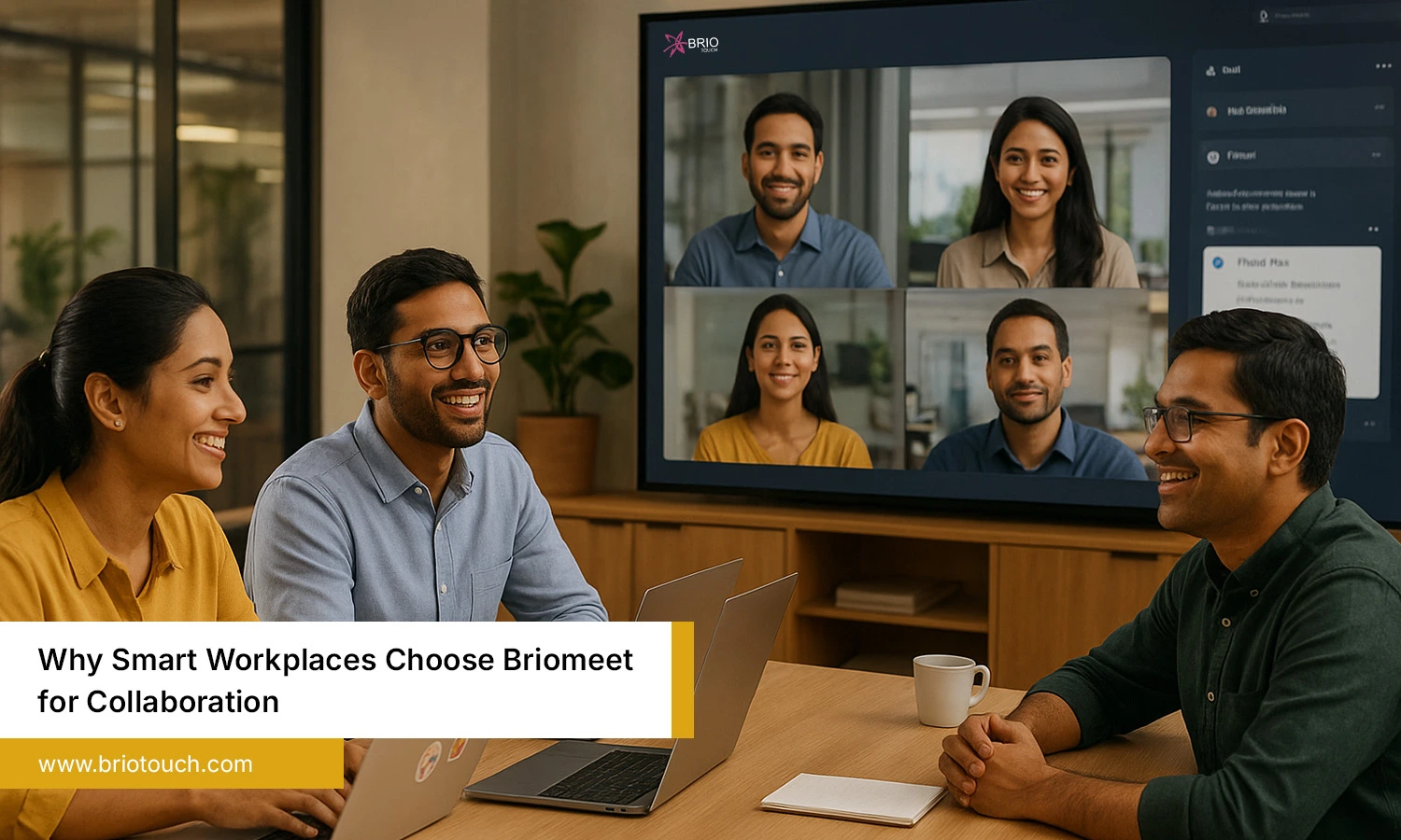 Team using briomeet for collaboration in Workplace