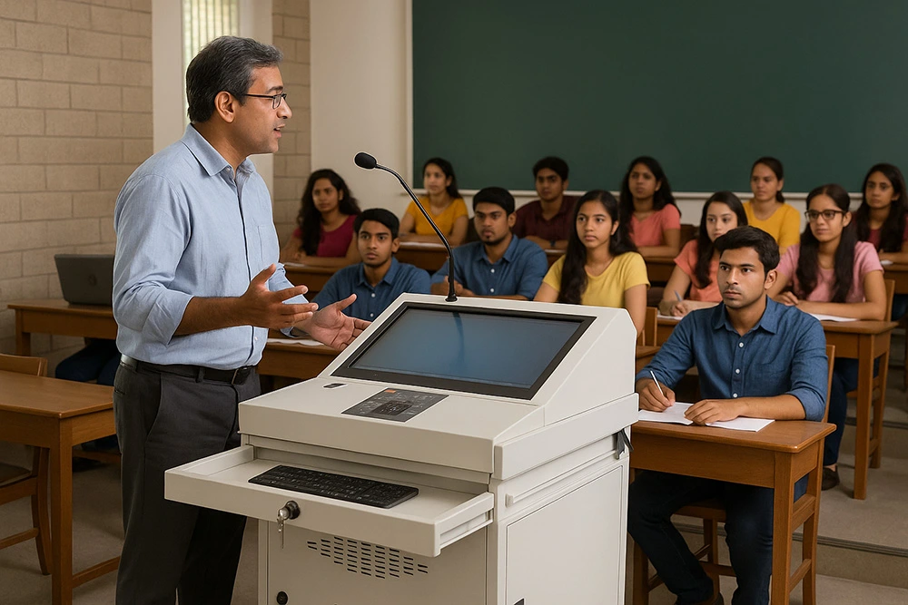 Teaching using digital podium in classroom