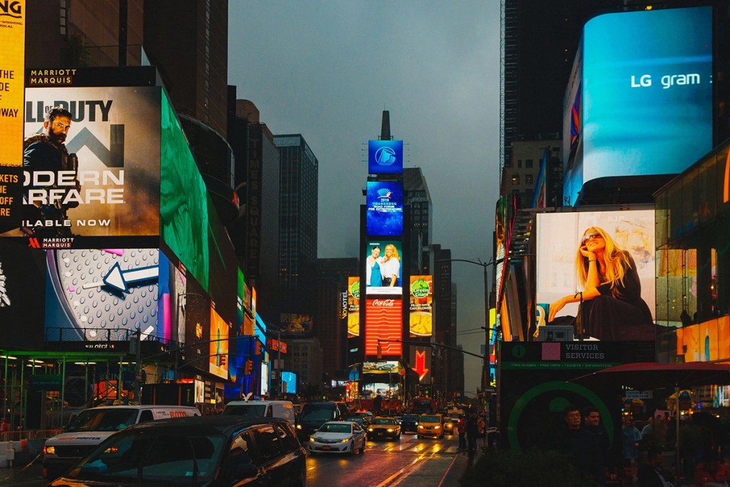 Multiple Active LED Walls in a Busy Street