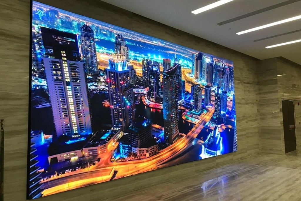 Active LED Display showing City Landscape in Indoor Settings