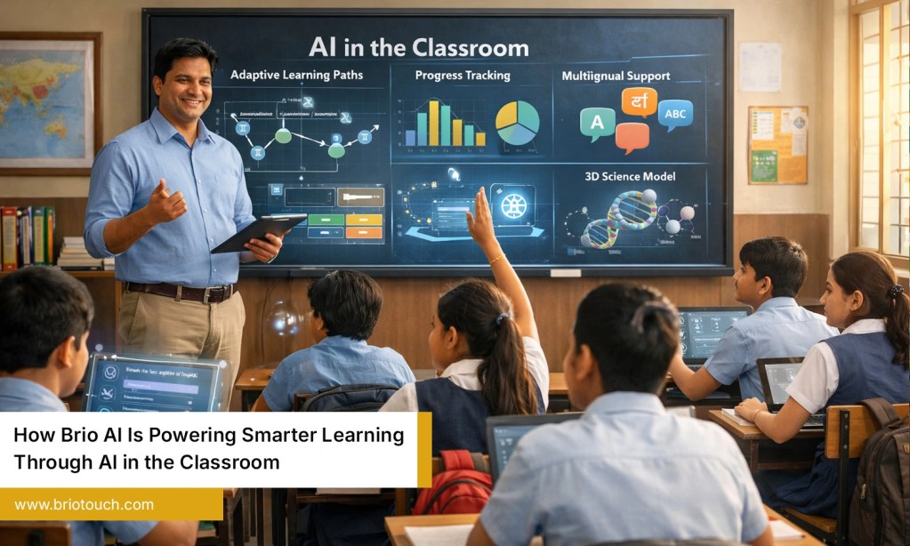 Teacher Encouraging Smarter Learning Through AI in Classroom