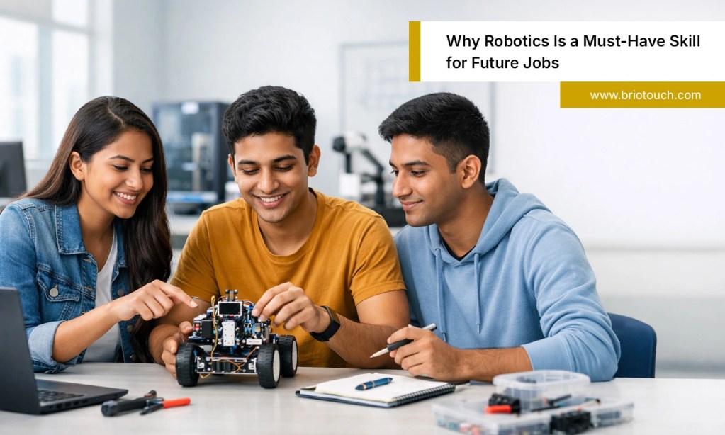 Indian students learning robotics in a modern classroom, showing why robotics is important for future job skills
